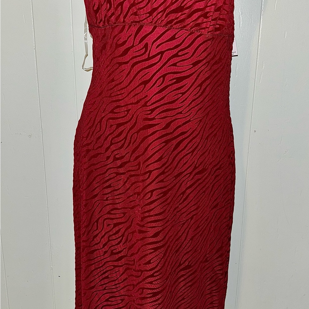 Chic Red Animal Print Midi Dress